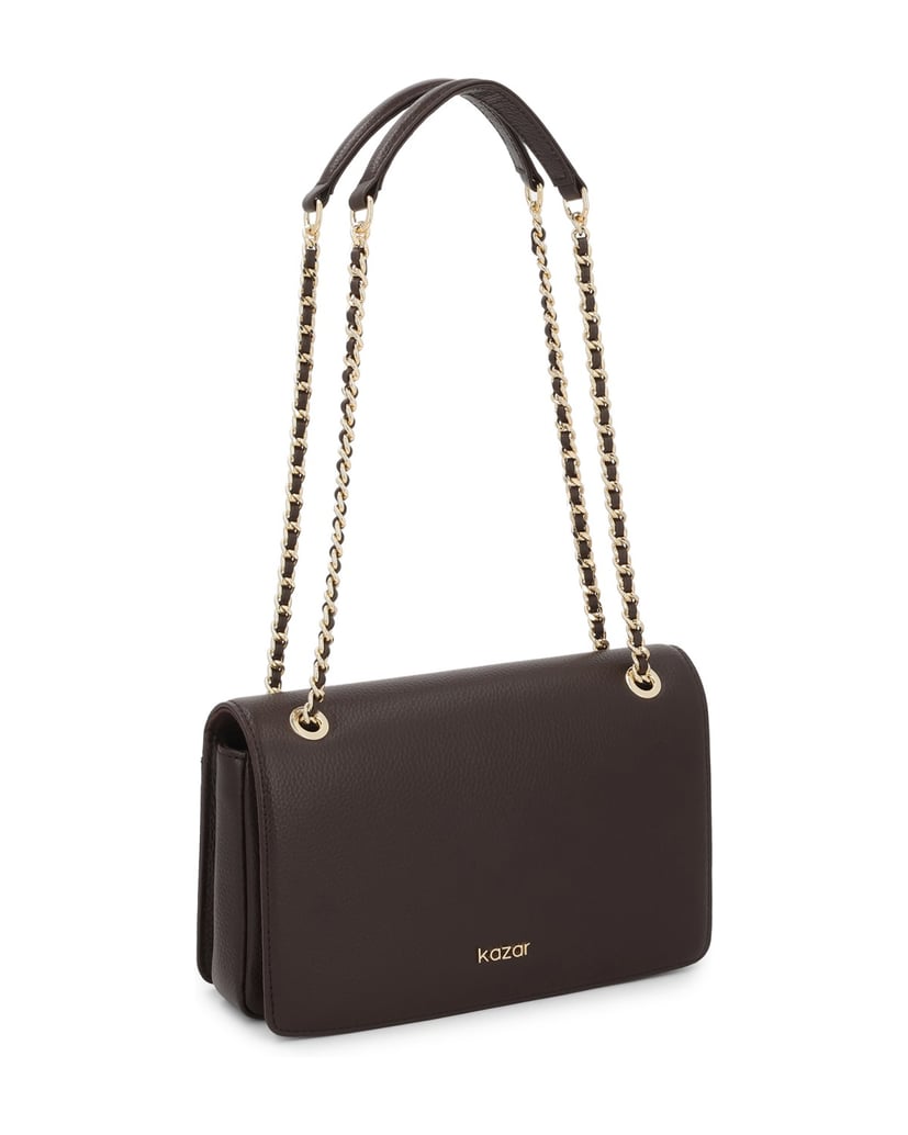 Kazar-Brown-leather-chain-handbag-tmavá-hnedá