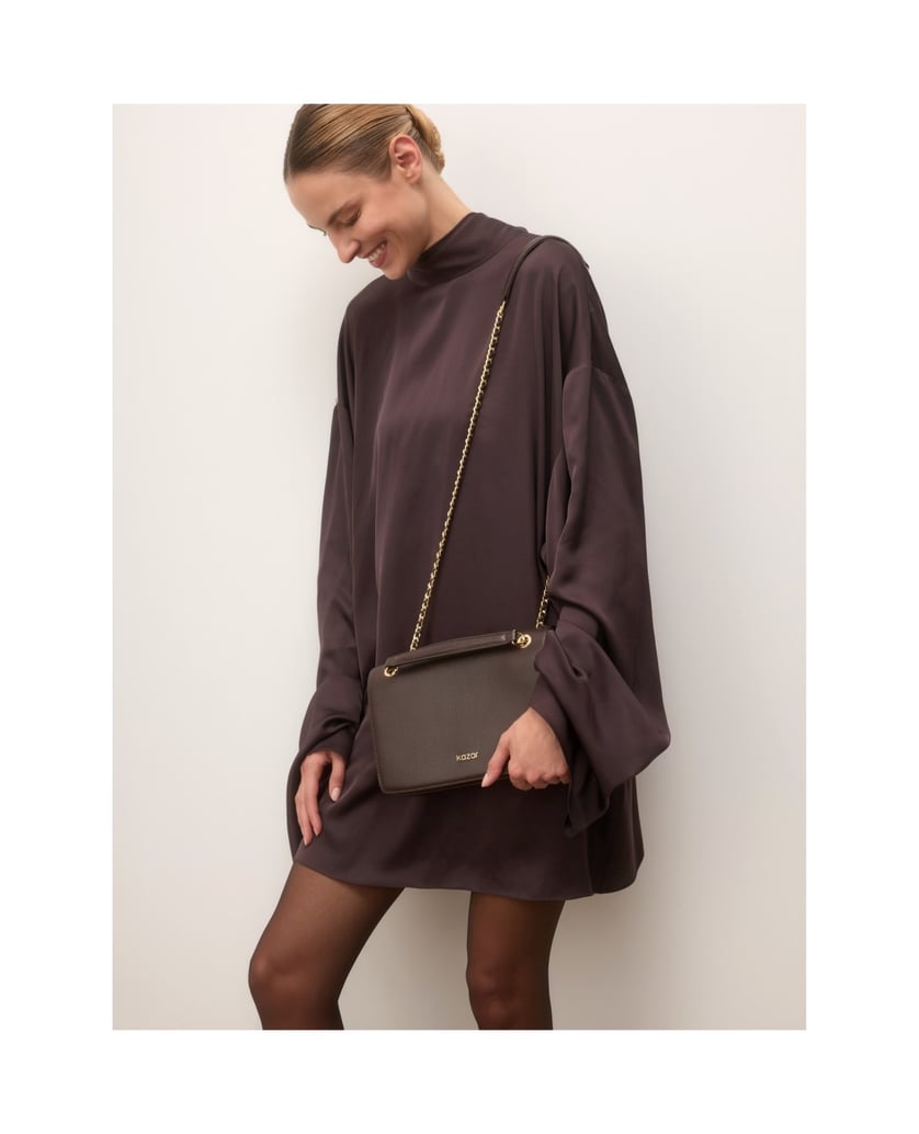 Kazar-Brown-leather-chain-handbag-tmavá-hnedá