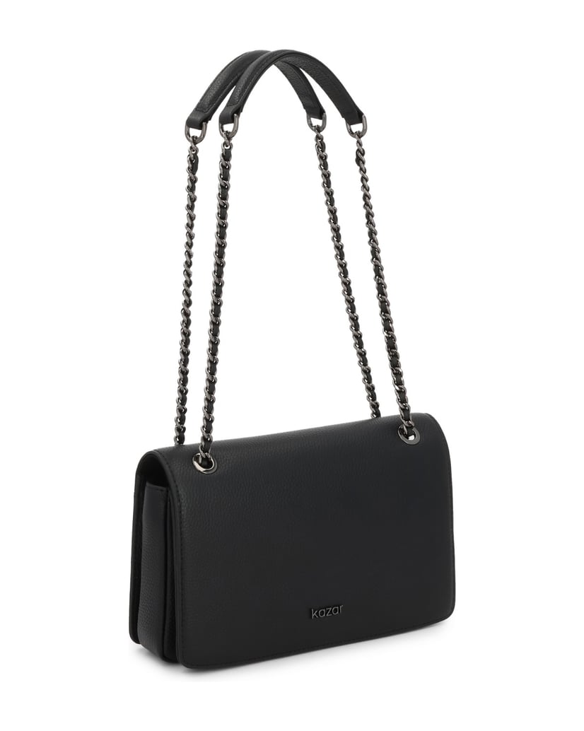 Kazar-Black-chain-handbag-with-leather-inserts-čierna