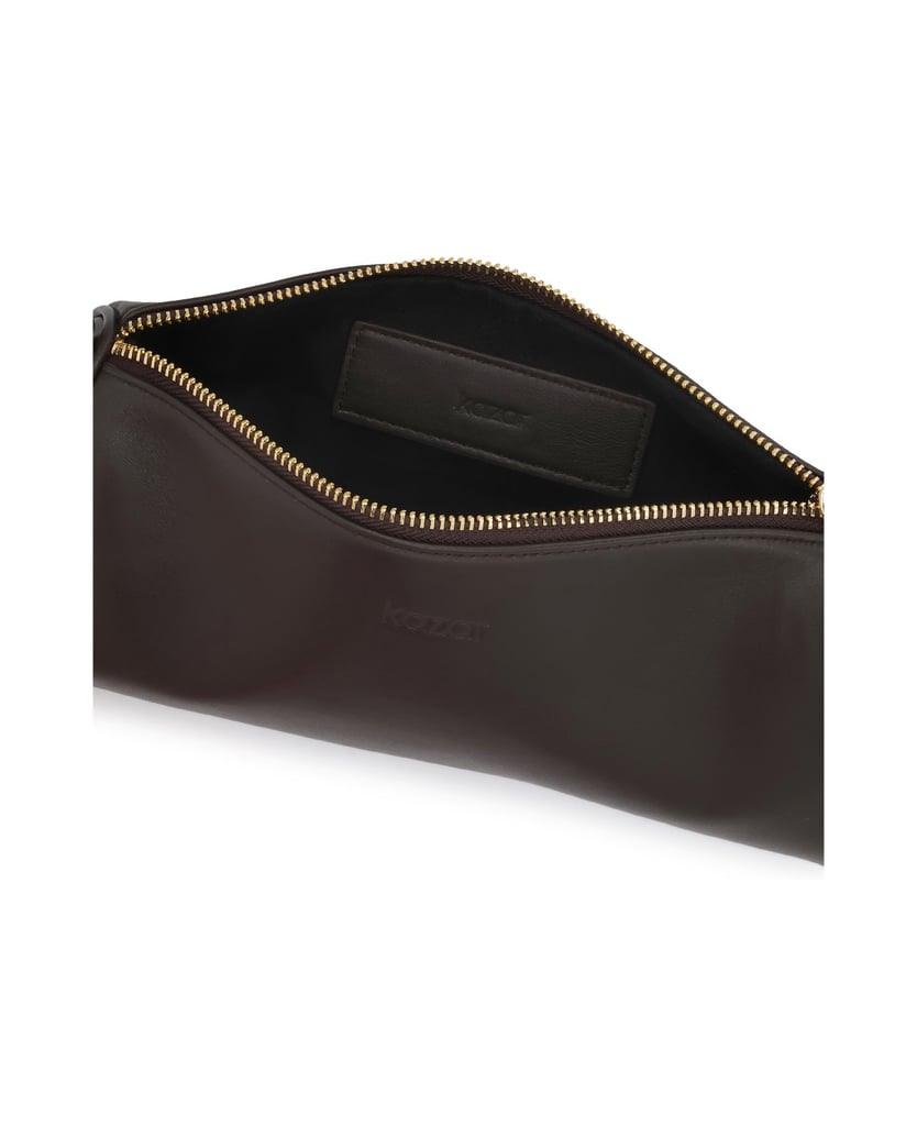 Kazar-Dark-brown-leather-baguette-bag-on-the-arm-with-zipper-closure-tmavá-hnedá