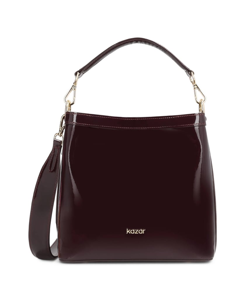 Kazar-Maroon-lacquered-bag-with-detachable-strap-and-handle-červená