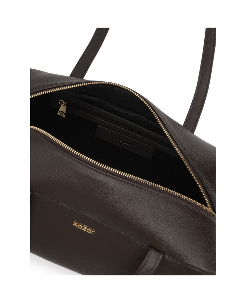 Kazar-Leather-bag-with-geometric-form-tmavě-hnědá