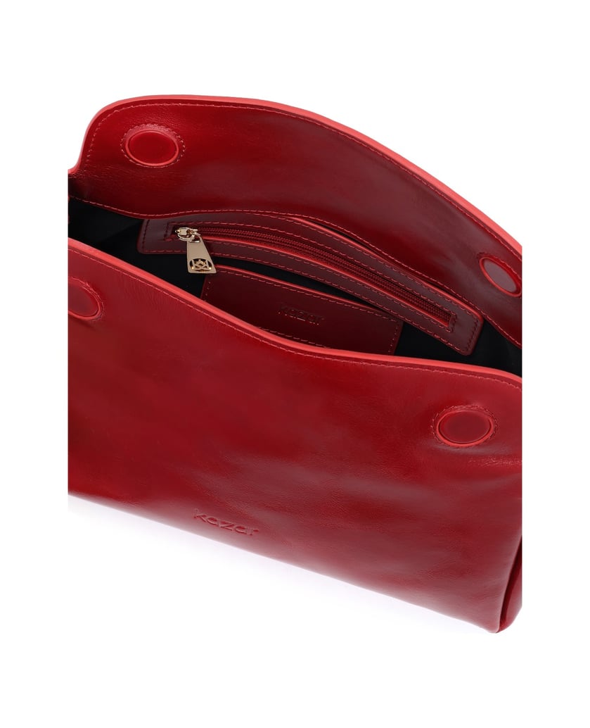 Kazar-Red-leather-shoulder-bag-with-wide-belt-červená