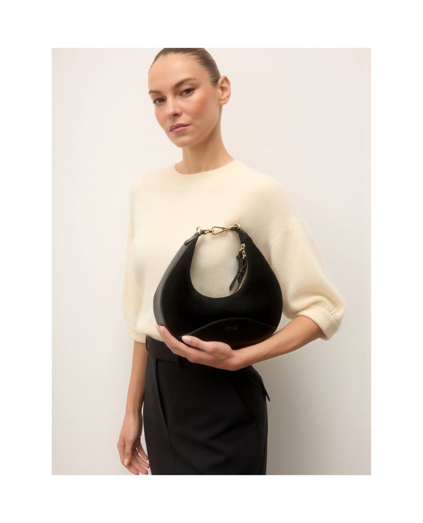 Kazar-Black-handbag-with-a-sculptural-form-in-suede-and-leather-čierna