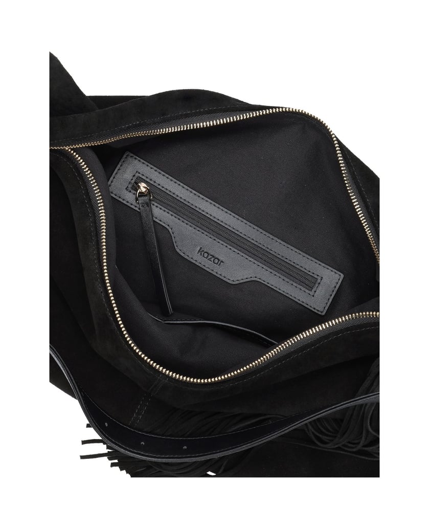 Kazar-Black-suede-bag-with-tassels-čierna