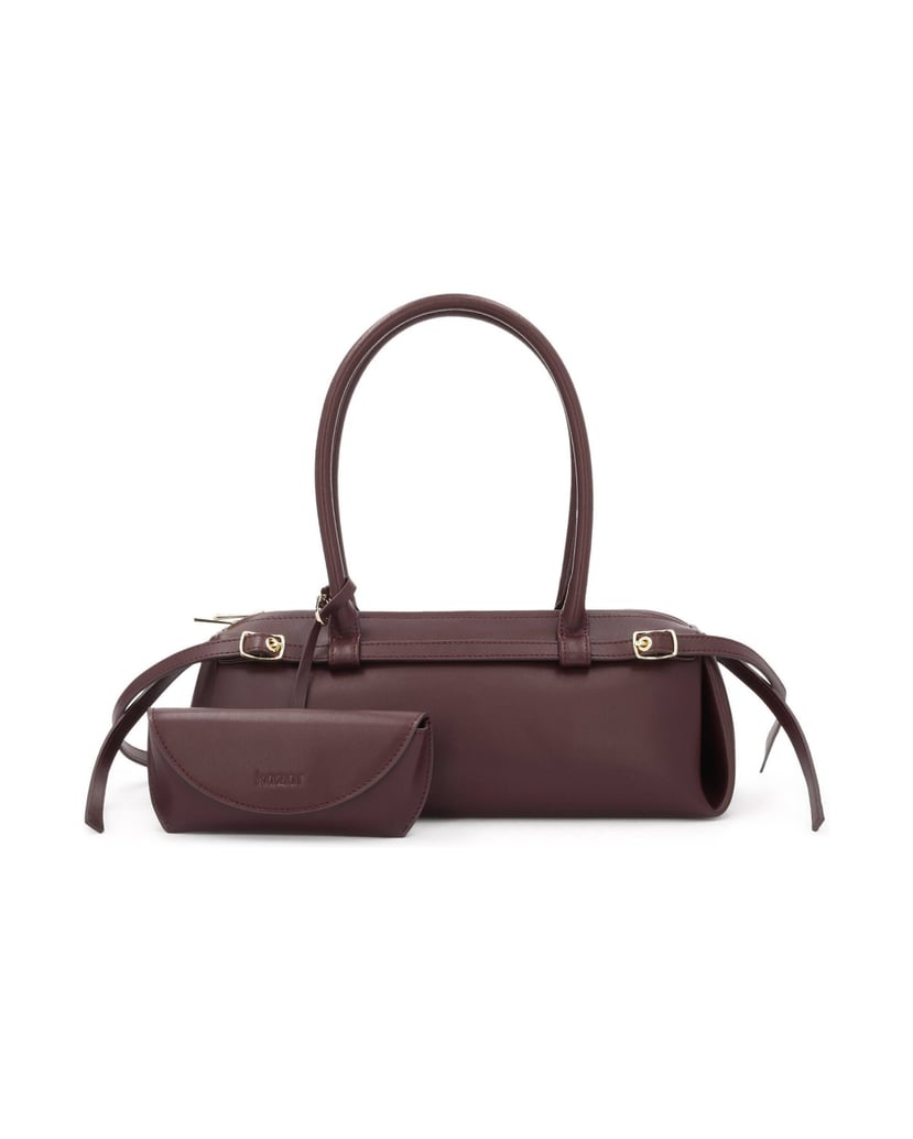 Kazar-Maroon-leather-baguette-bag-with-sunglasses-cases-červená