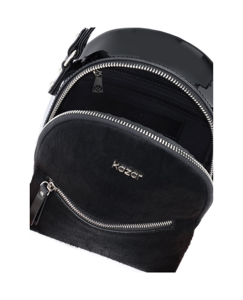 Kazar-Black-backpack-in-patent-leather-and-leather-with-natural-hair-finish-čierna