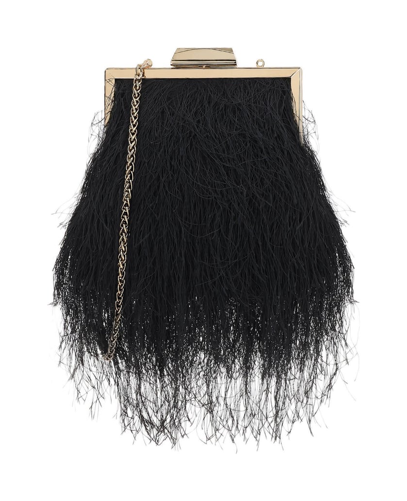 Kazar-Black-clutch-with-tassels-and-gold-frame-čierna