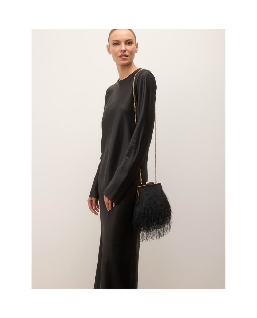 Kazar-Black-clutch-with-tassels-and-gold-frame-čierna