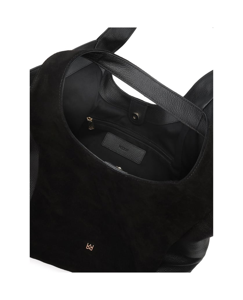 Kazar-Black-shopper-in-suede-and-pea-leather-černá