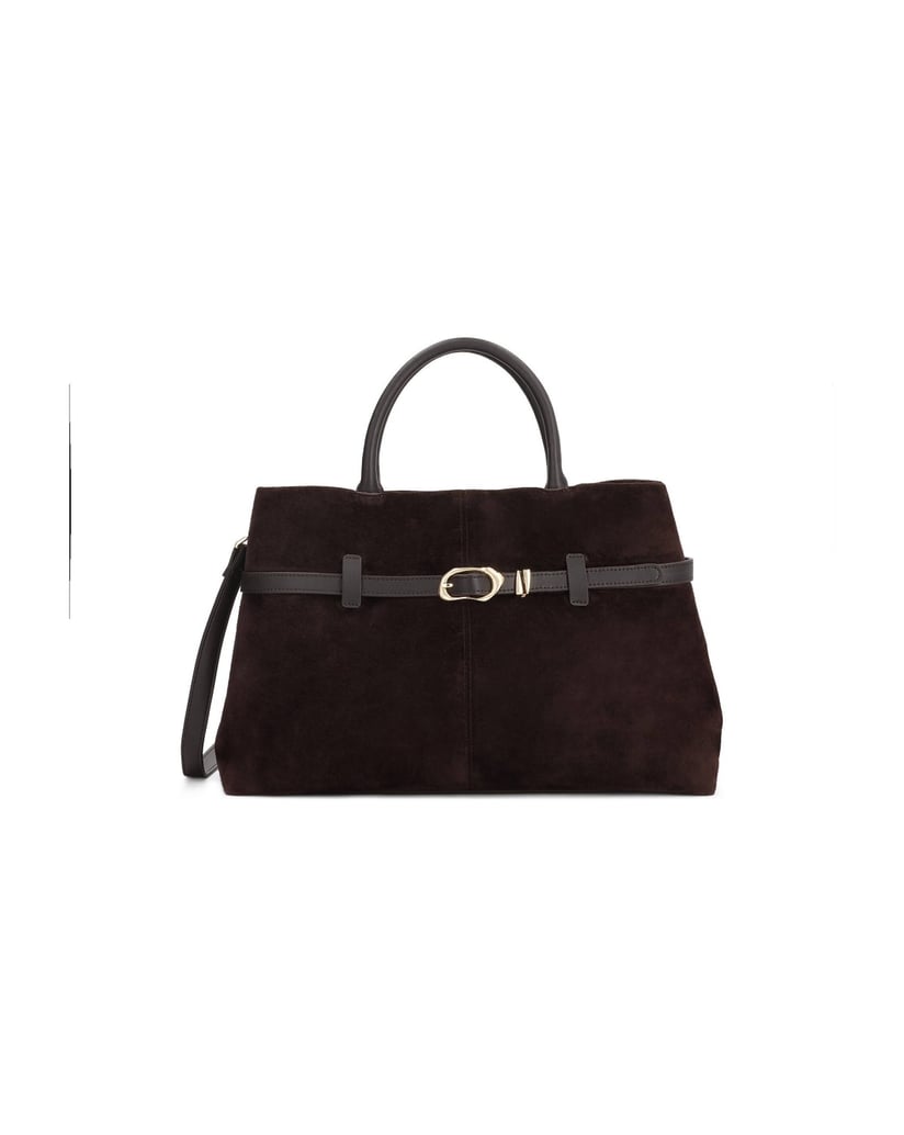 Kazar-Brown-suede-bag-with-decorative-buckle-and-belts-tmavě-hnědá