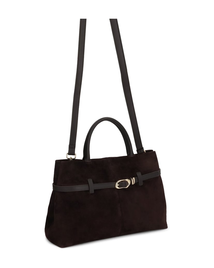 Kazar-Brown-suede-bag-with-decorative-buckle-and-belts-tmavě-hnědá