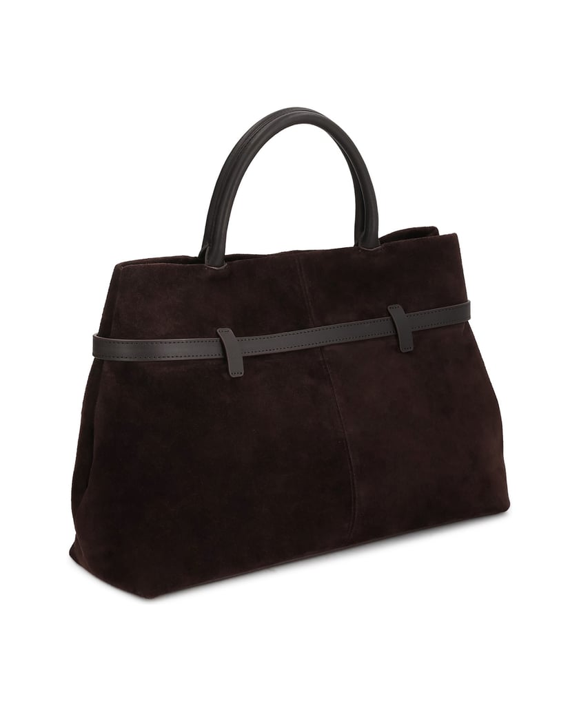 Kazar-Brown-suede-bag-with-decorative-buckle-and-belts-tmavě-hnědá