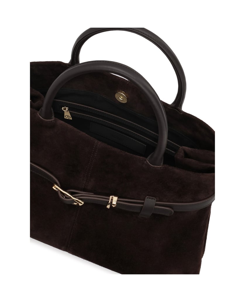 Kazar-Brown-suede-bag-with-decorative-buckle-and-belts-tmavě-hnědá