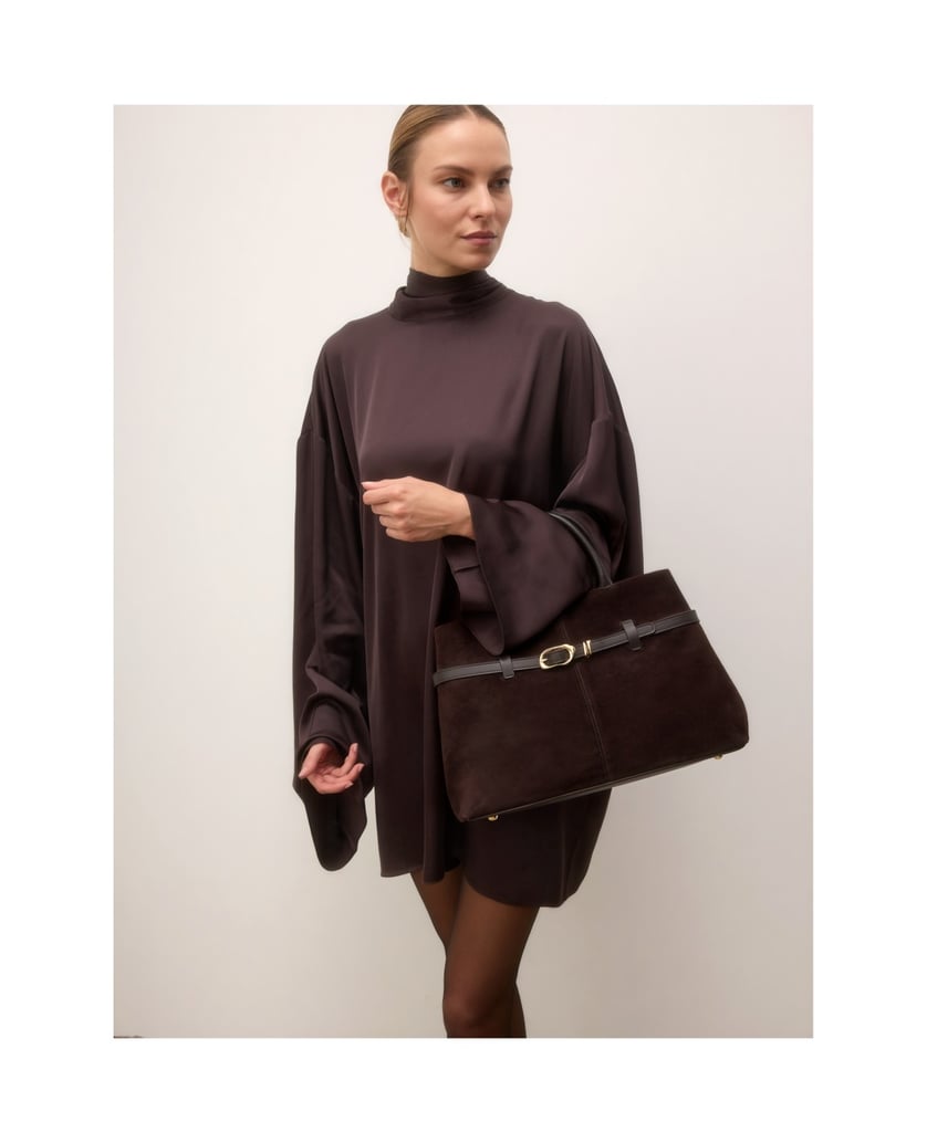 Kazar-Brown-suede-bag-with-decorative-buckle-and-belts-tmavě-hnědá