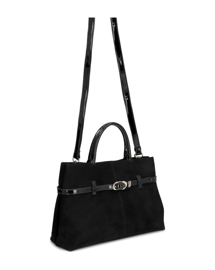 Kazar-Black-suede-bag-with-patent-details-čierna