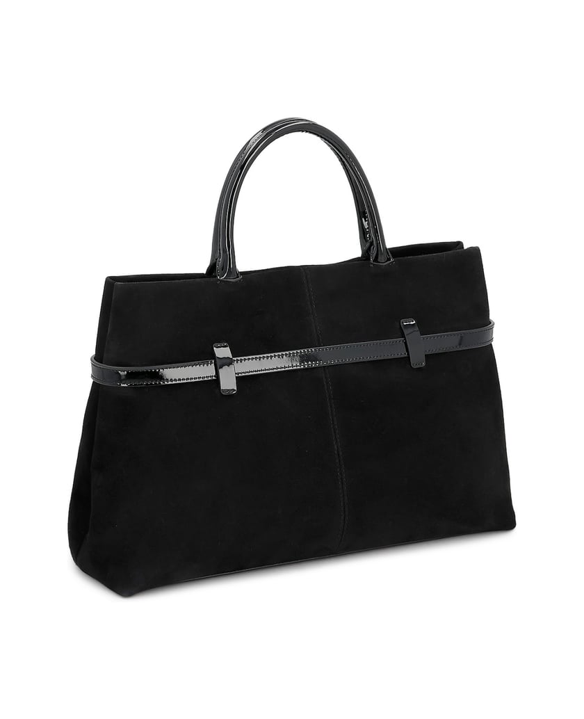 Kazar-Black-suede-bag-with-patent-details-čierna