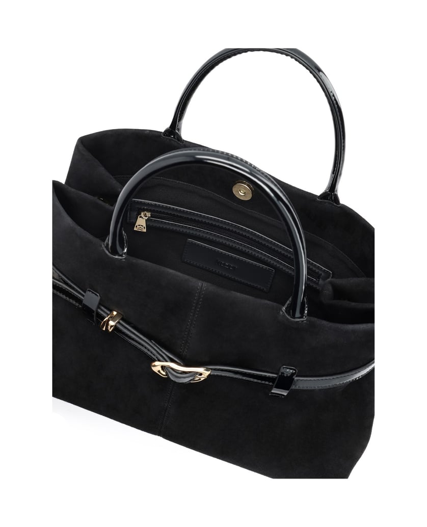 Kazar-Black-suede-bag-with-patent-details-čierna