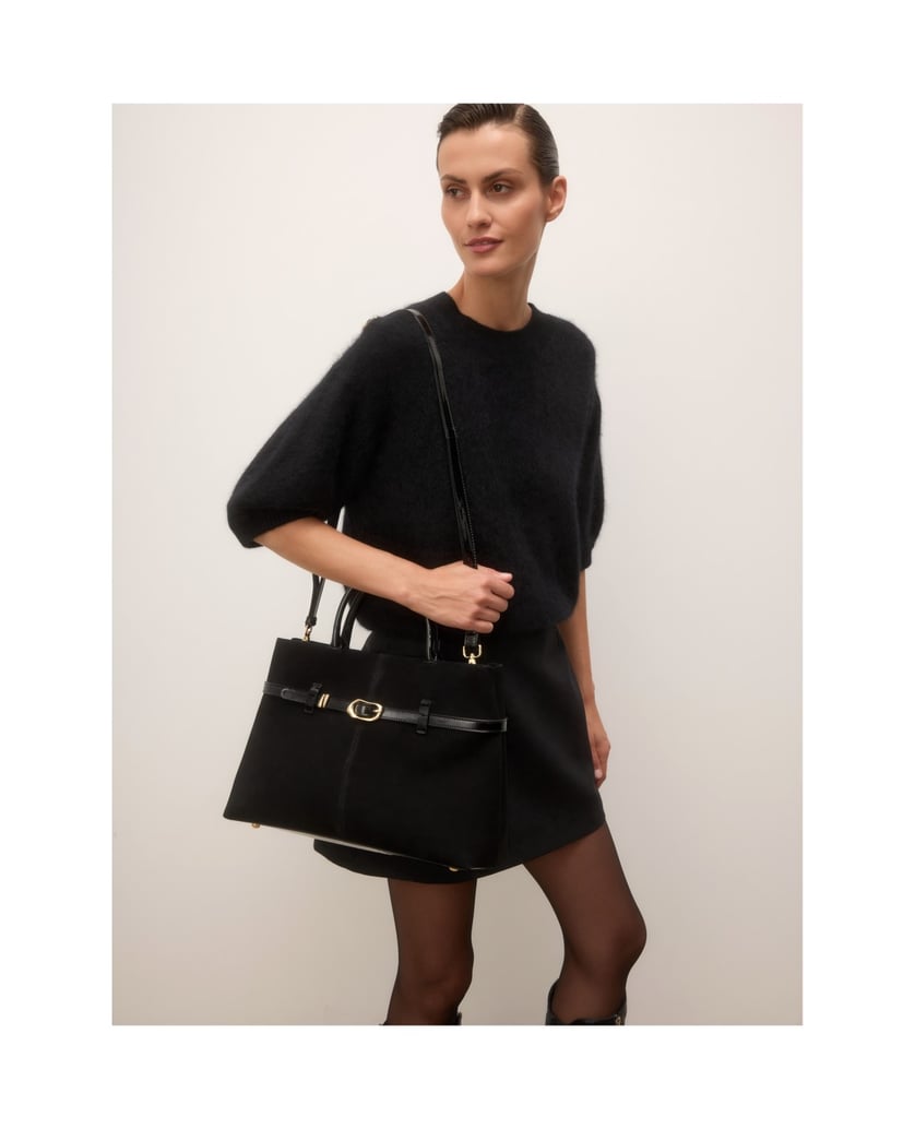 Kazar-Black-suede-bag-with-patent-details-černá