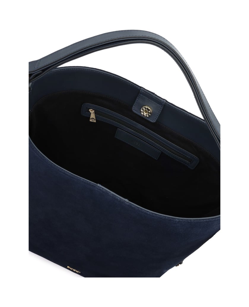 Kazar-Shopper-aus-dunkelblauem-Wildleder-mit-aufgesetzter-Unterarmtasche-dunkelblau