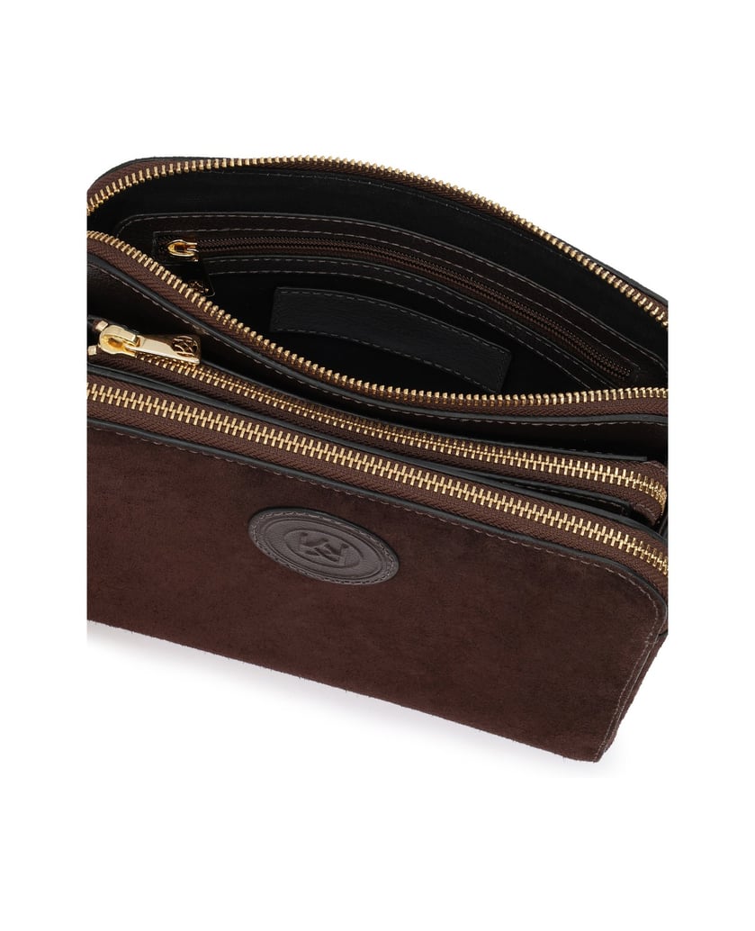 Kazar-Dark-brown-suede-bag-with-three-compartments-tmavá-hnedá