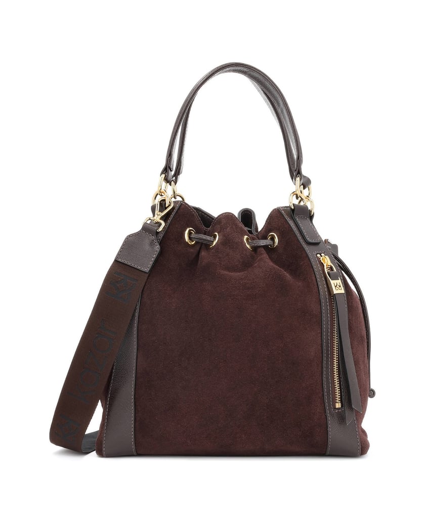 Kazar-Dark-brown-suede-bucket-bag-with-gold-details-tmavá-hnedá