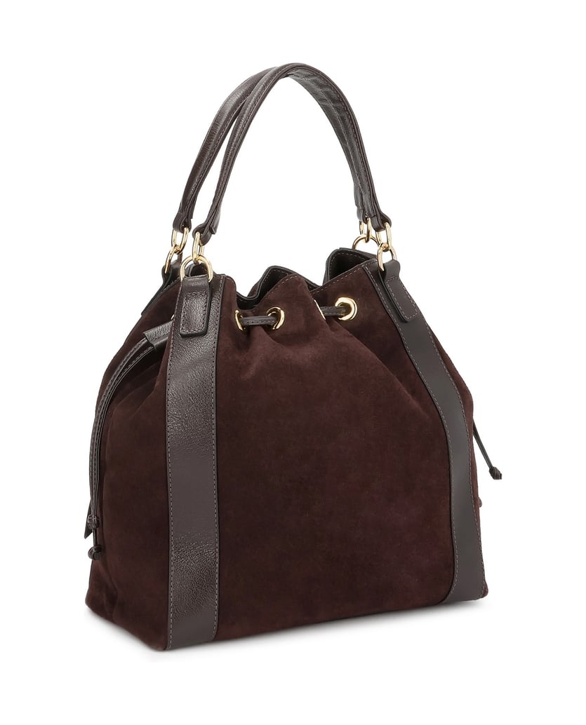 Kazar-Dark-brown-suede-bucket-bag-with-gold-details-tmavá-hnedá