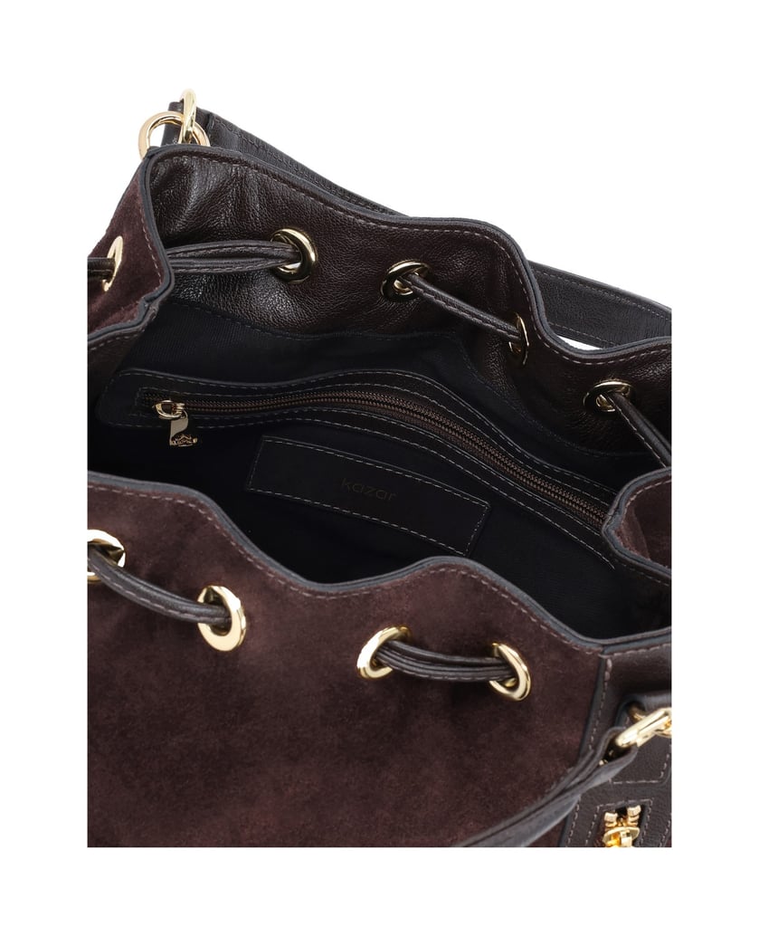 Kazar-Dark-brown-suede-bucket-bag-with-gold-details-tmavá-hnedá