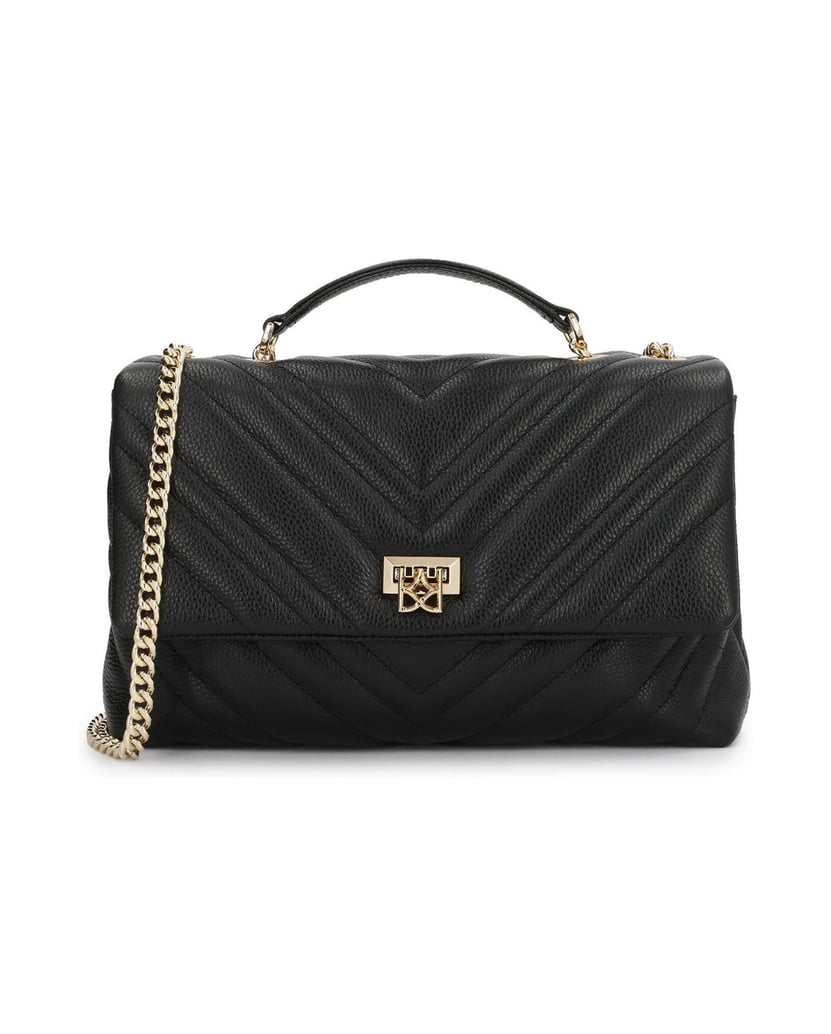 Kazar-Gesteppte-Briefträger-Tasche-aus-schwarzem-Naturleder-an-einer-Kette-schwarz