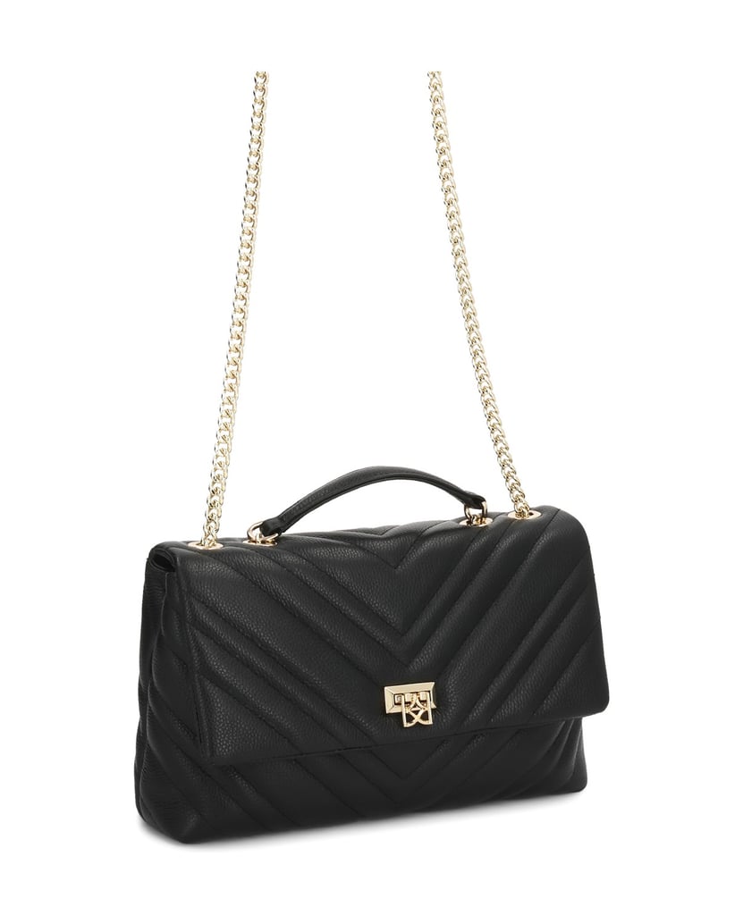 Kazar-Gesteppte-Briefträger-Tasche-aus-schwarzem-Naturleder-an-einer-Kette-schwarz