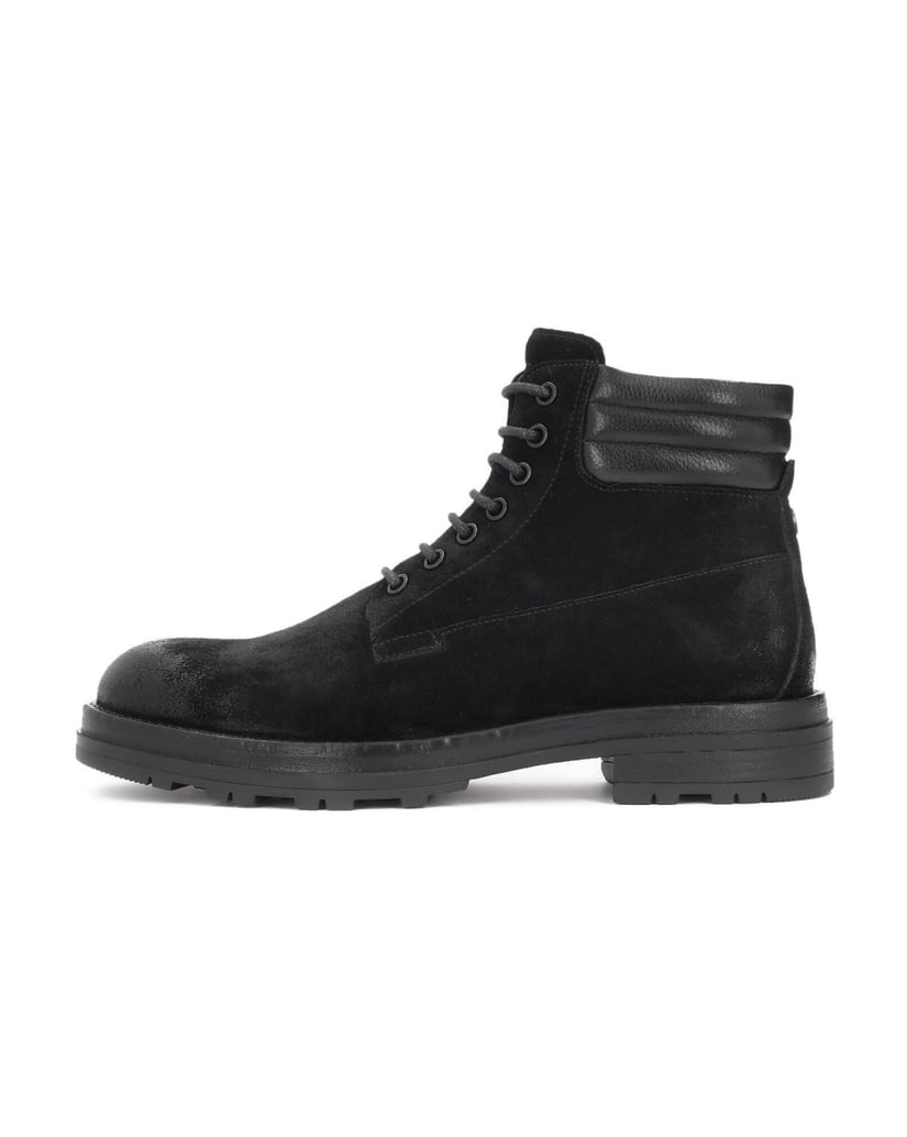 Kazar-Black-nubuck-flat-ankle-boots-with-zipper-and-lacing-čierna