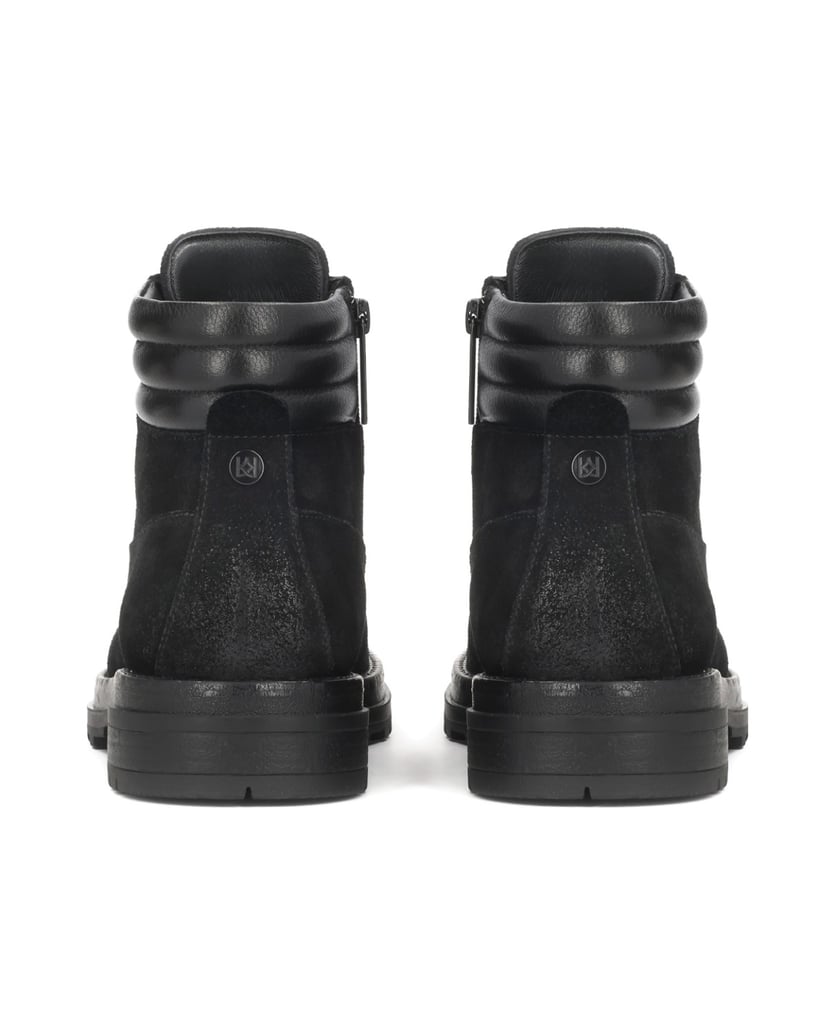 Kazar-Black-nubuck-flat-ankle-boots-with-zipper-and-lacing-čierna