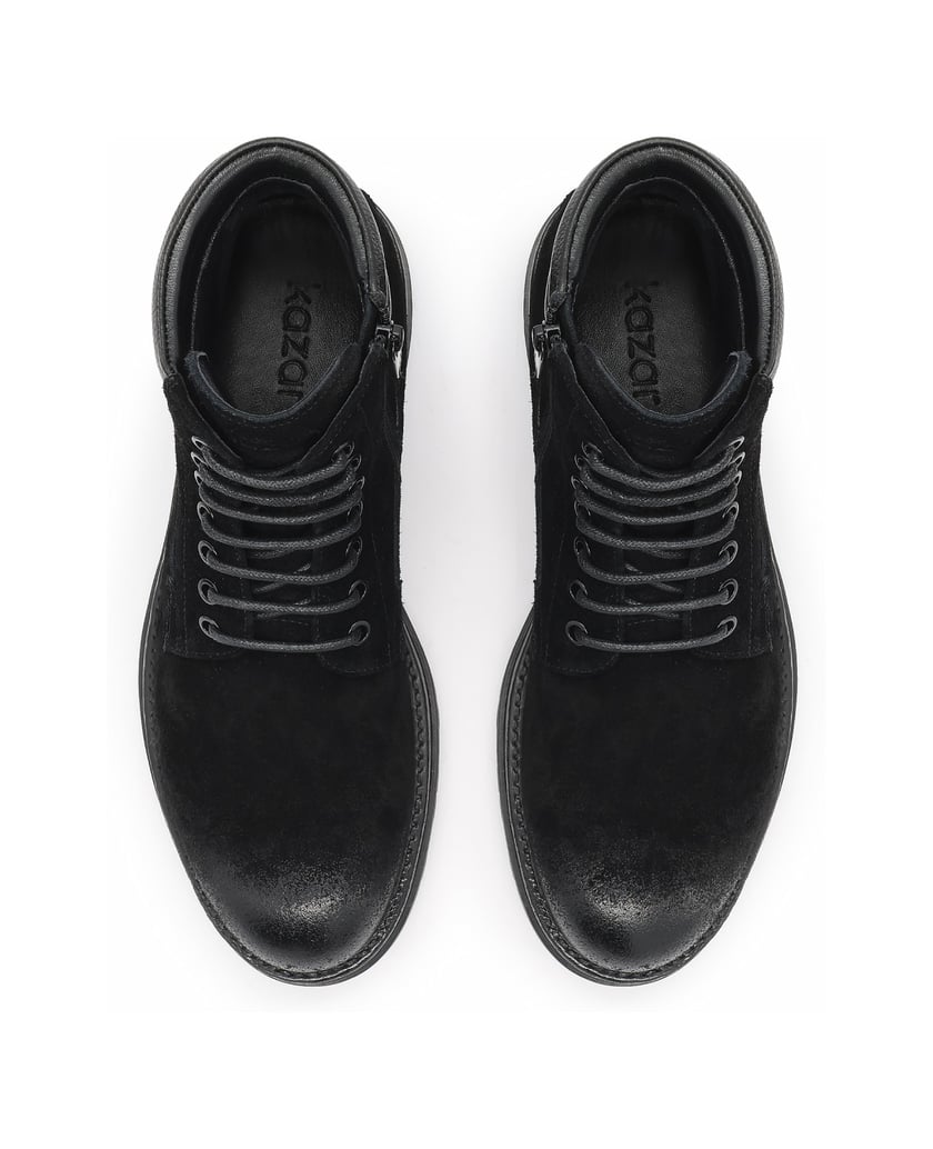 Kazar-Black-nubuck-flat-ankle-boots-with-zipper-and-lacing-čierna
