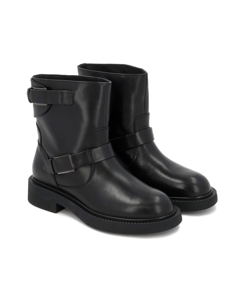 Kazar-Black-leather-booties-with-straps-and-buckles-čierna