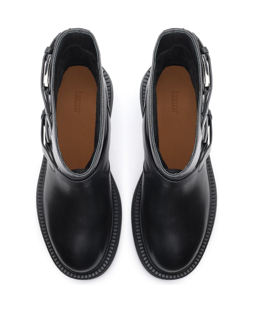 Kazar-Black-leather-booties-with-straps-and-buckles-čierna