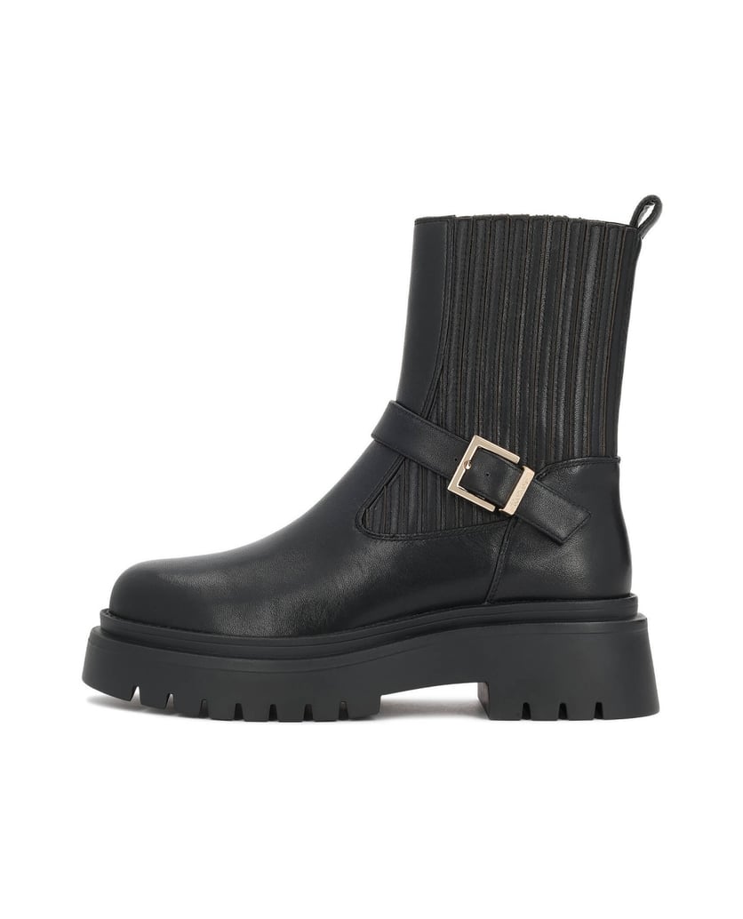 Kazar-Leather-sole-booties-with-solid-sole-and-decorative-belts-čierna