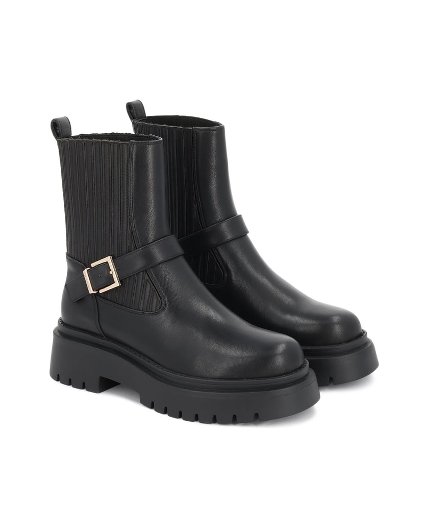 Kazar-Leather-sole-booties-with-solid-sole-and-decorative-belts-čierna