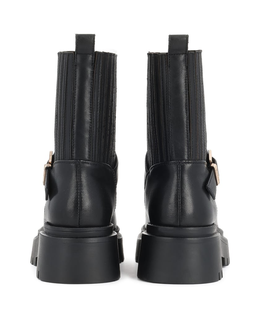 Kazar-Leather-sole-booties-with-solid-sole-and-decorative-belts-čierna