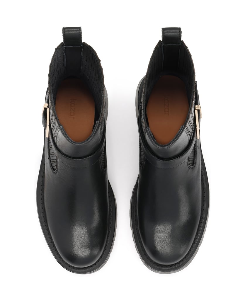 Kazar-Leather-sole-booties-with-solid-sole-and-decorative-belts-čierna