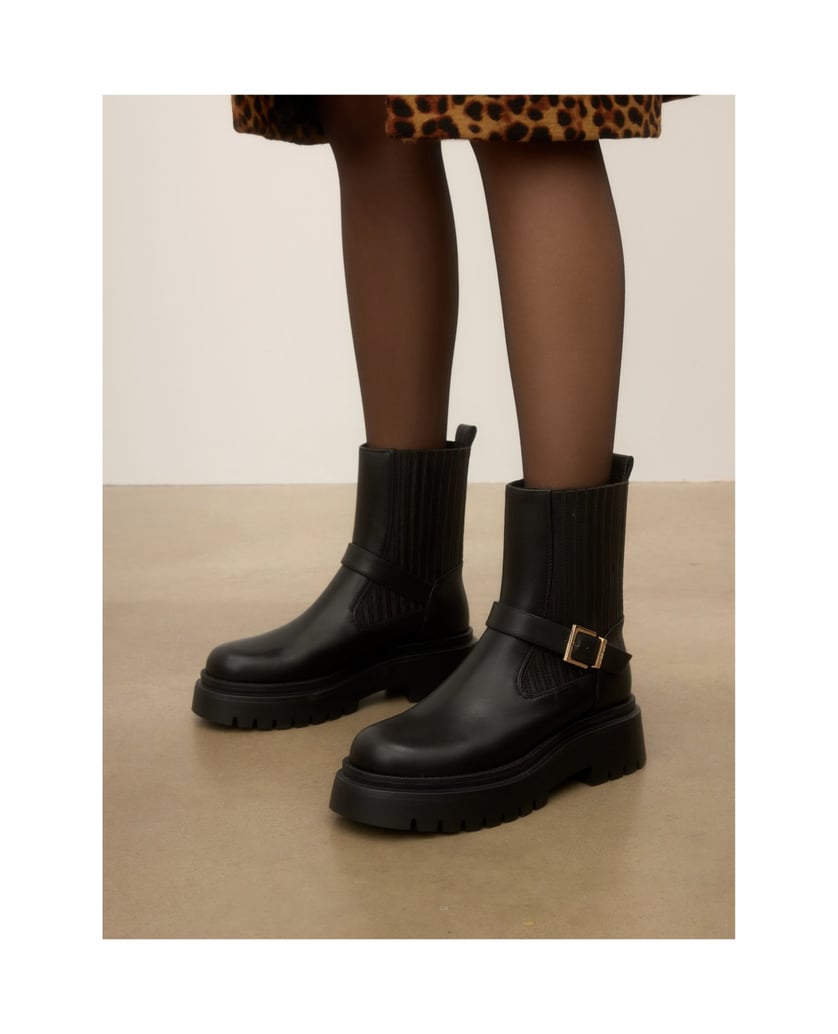 Kazar-Leather-sole-booties-with-solid-sole-and-decorative-belts-čierna