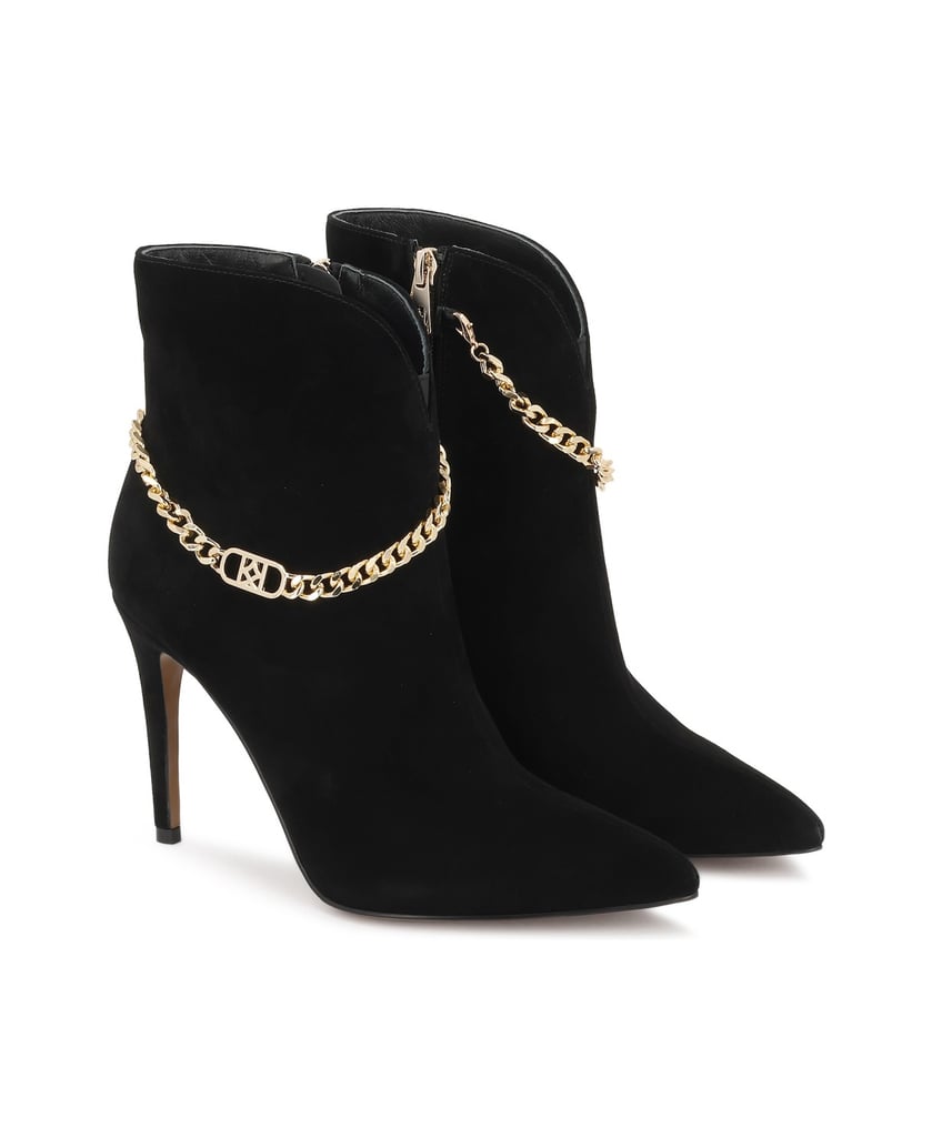 Kazar-Black-suede-booties-with-chain-detailing-čierna