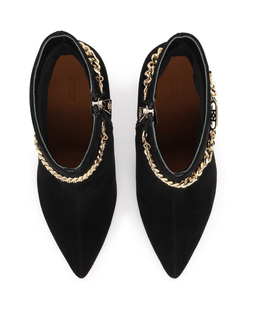 Kazar-Black-suede-booties-with-chain-detailing-čierna