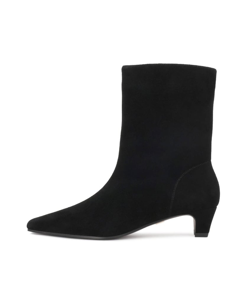 Kazar-Black-minimalist-suede-booties-with-low-heel-černá