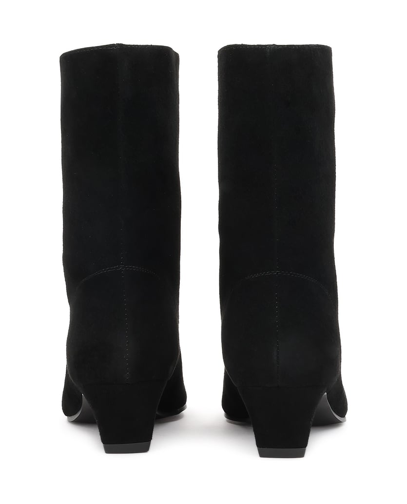 Kazar-Black-minimalist-suede-booties-with-low-heel-černá