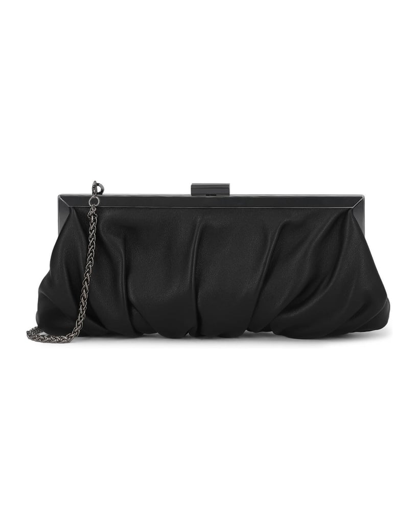 Kazar-Leder-Abendhandtasche-mit-Rüschen-und-Metallrahmen-schwarz