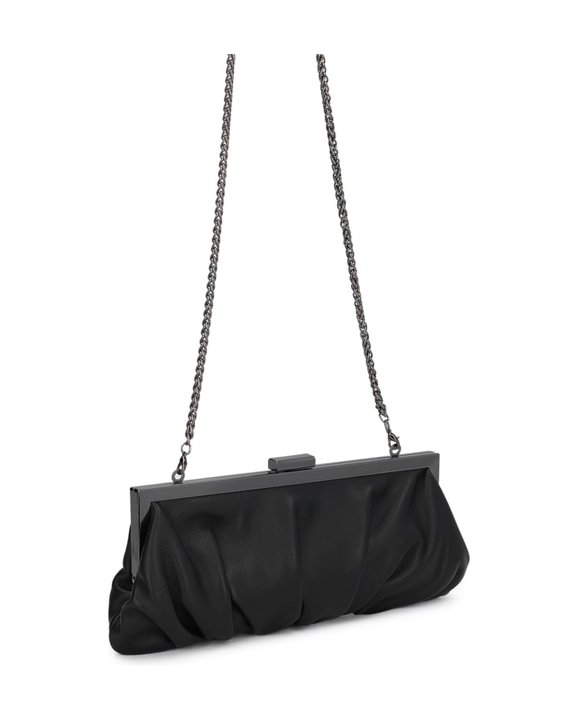 Kazar-Leder-Abendhandtasche-mit-Rüschen-und-Metallrahmen-schwarz