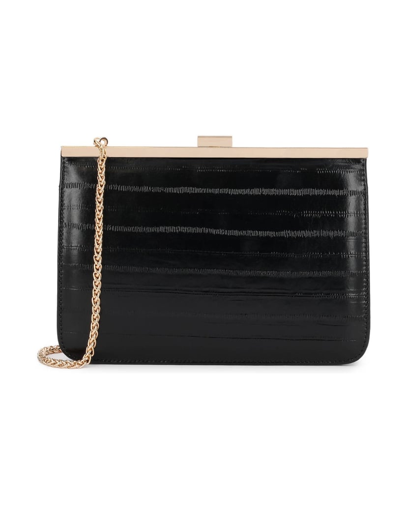 Kazar-Black-leather-bag-with-embossing-and-a-gold-frame-čierna