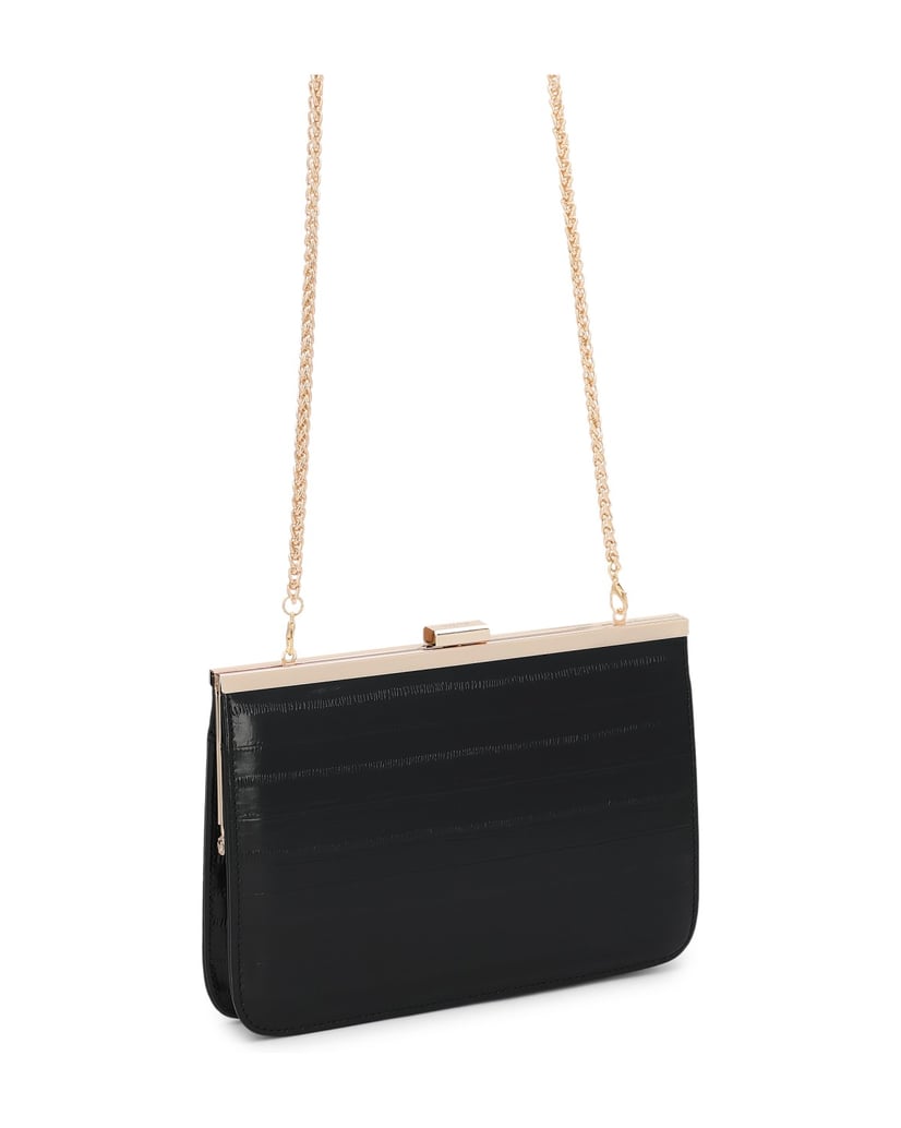 Kazar-Black-leather-bag-with-embossing-and-a-gold-frame-čierna