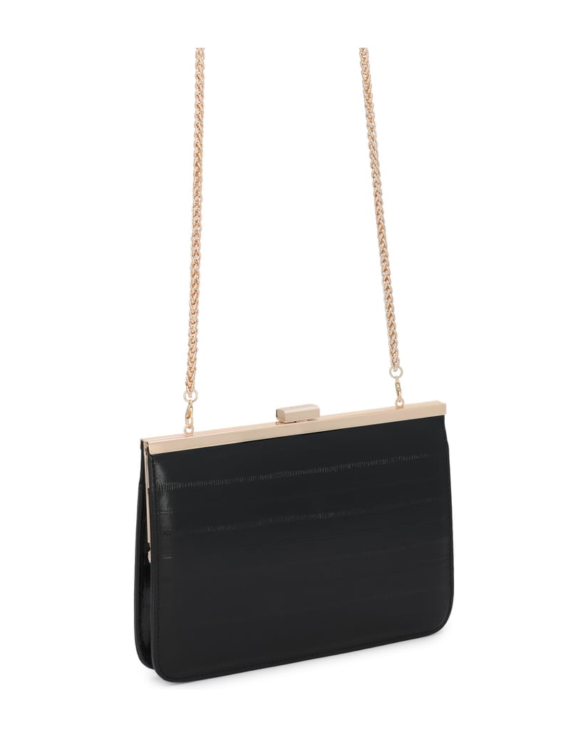Kazar-Black-leather-bag-with-embossing-and-a-gold-frame-čierna