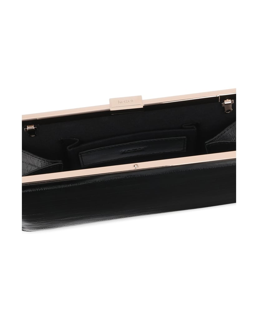 Kazar-Black-leather-bag-with-embossing-and-a-gold-frame-čierna